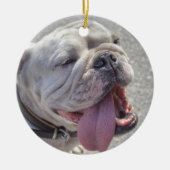 Happy White Bulldog Keramikornament (Vorne)