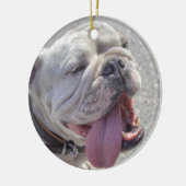 Happy White Bulldog Keramikornament (Links)