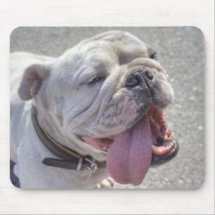 Happy White Bulldog Mousepad