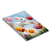 Happy White Bunny Spring Tulip Art Notizblock (Rechte Seite)