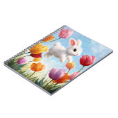 Happy White Bunny Spring Tulip Art Notizblock (Linke Seite)