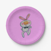 Happy White Bunny Thumbs Up Sign Bow Krawatte Pink Pappteller (Vorderseite)