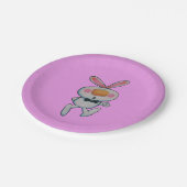 Happy White Bunny Thumbs Up Sign Bow Krawatte Pink Pappteller (Schrägansicht)
