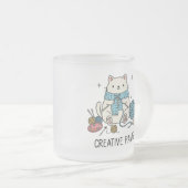 Happy White Cat Knitting Yarn Cute Hobby Drinkware Mattglastasse (VorderseiteRechts)