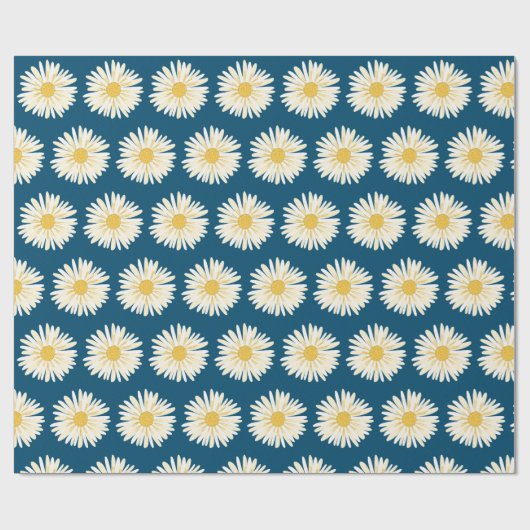 Happy White Daisies Blue Geschenkpapier (Flach)