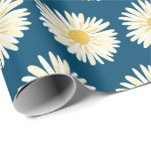 Happy White Daisies Blue Geschenkpapier (Rolleneckpunkt)
