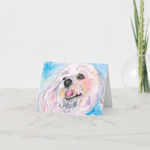 Happy White Dog, Originalkunst, Aquarell Dankeskarte