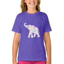 Happy White Elephant mit Blume - T - Shirt