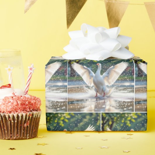 Happy White Goose In a Splash Pad Geschenkpapier (Geburtstagsparty)