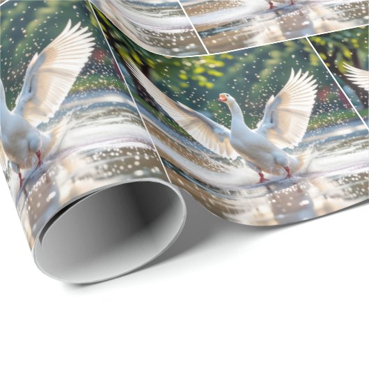 Happy White Goose In a Splash Pad Geschenkpapier (Rolleneckpunkt)