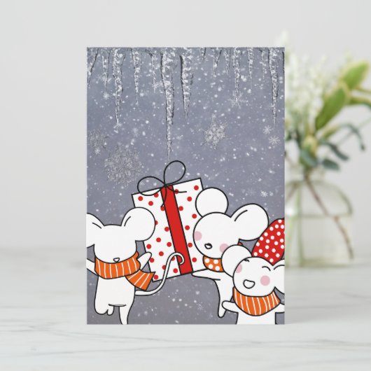 Happy White Mäuse Einladung (Stehend Vorderseite)