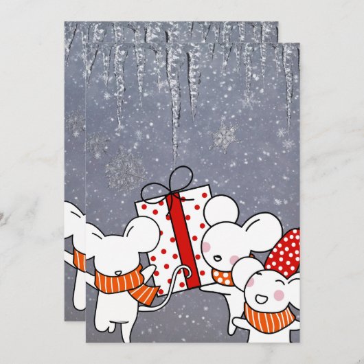 Happy White Mäuse Einladung (Vorne/Hinten)