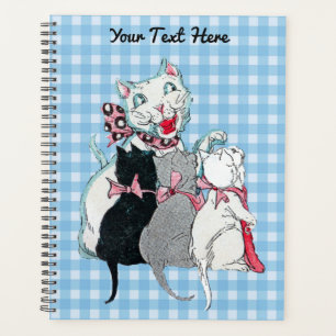 Happy White Mother Cat mit drei Kätzchen Kariert Planer