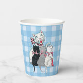 Happy white Mother Cat Three Kätzchen Kariert Pappbecher (Rückseite)