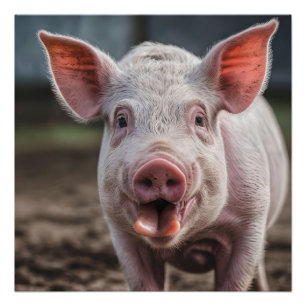 Happy White Pig Tongue Poke, Poster