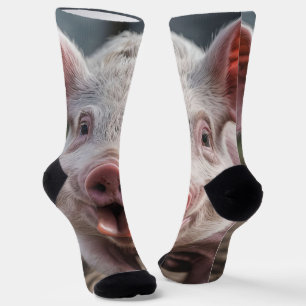 Happy White Pig Tongue Poke, Socken