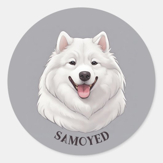Happy White Samoyed Dog Runder Aufkleber (Vorderseite)