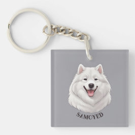 Happy White Samoyed Dog Schlüsselanhänger