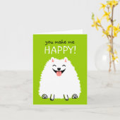 Happy White Spitz mit benutzerdefiniertem Text Karte (Gelbe Blume)
