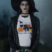 Happy Wine Hexe Halloween Black Cat Broom T-Shirt