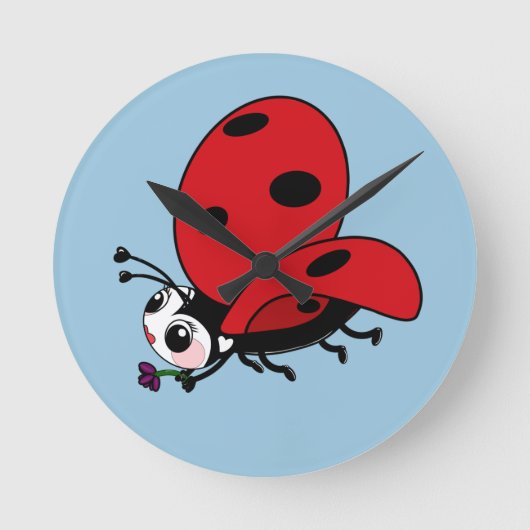 Happy Wings Ladybug Runde Wanduhr (Vorderseite)