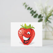 Happy Winking Strawberry Face Postkarte (Stehend Vorderseite)