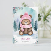 Happy Winter Bear Pink zum Geburtstag Einladung (Stehend Vorderseite)