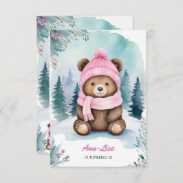 Happy Winter Bear Pink zum Geburtstag Einladung