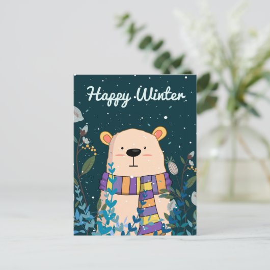 Happy Winter Bear Postkarte (Stehend Vorderseite)