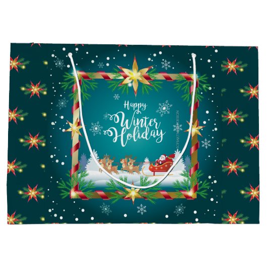 Happy Winter Holiday Snowy Fairy Tale with Santa Große Geschenktüte (Rückseite)