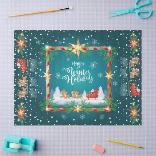 Happy Winter Holiday Snowy Fairy Tale with Santa Seidenpapier (Basteln)