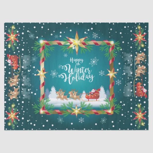 Happy Winter Holiday Snowy Fairy Tale with Santa Seidenpapier (Vorderseite)
