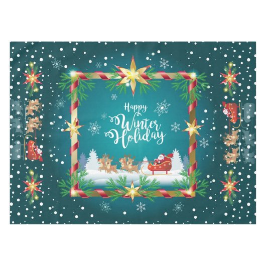 Happy Winter Holiday Snowy Fairy Tale with Santa Tischdecke (Vorderseite (Horizontal))