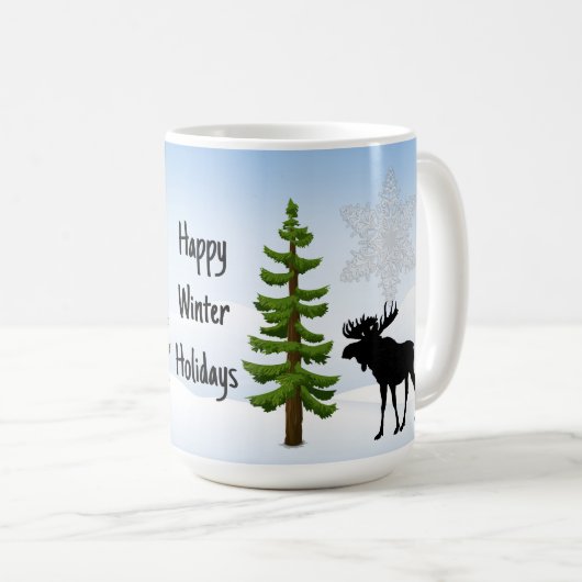 Happy Winter Holidays Elche und Schneeflocke Kaffeetasse (VorderseiteRechts)