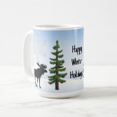 Happy Winter Holidays Elche und Schneeflocke Kaffeetasse (Vorderseite Links)