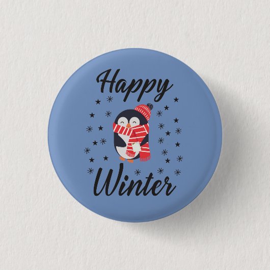 Happy Winter, Niedlicher Pinguin Button (Vorderseite)