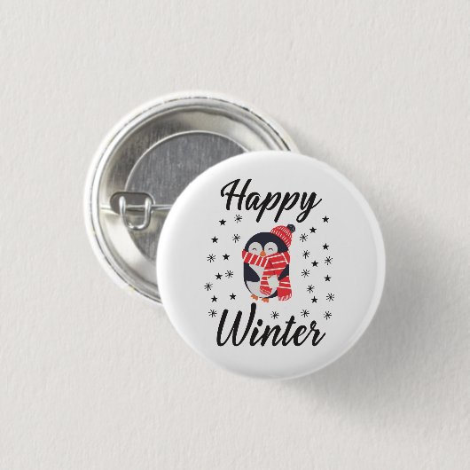 Happy Winter, Niedlicher Pinguin Button (Vorne & Hinten)