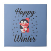 Happy Winter, Niedlicher Pinguin Fliese (Vorderseite)
