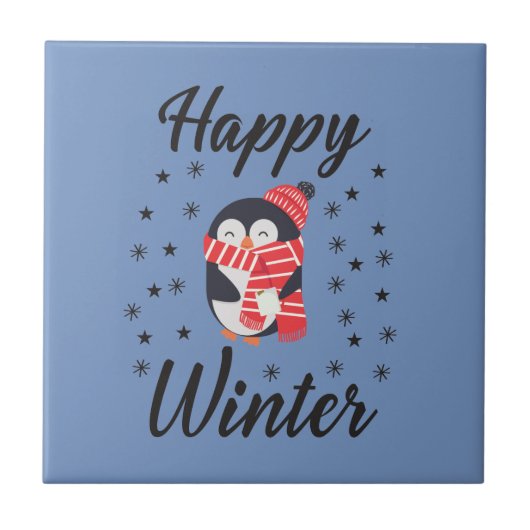 Happy Winter, Niedlicher Pinguin Fliese (Vorderseite)