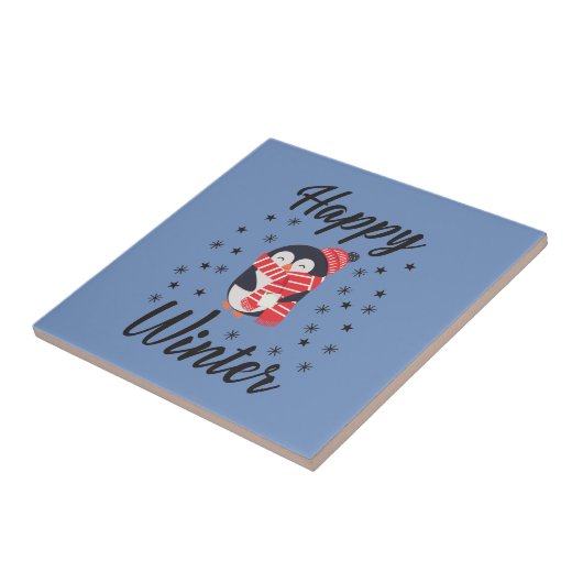 Happy Winter, Niedlicher Pinguin Fliese (Seite)