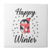 Happy Winter, Niedlicher Pinguin Fliese (Vorderseite)