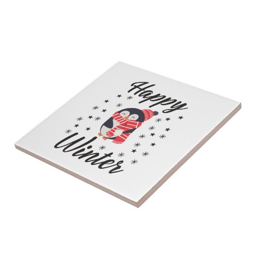 Happy Winter, Niedlicher Pinguin Fliese (Seite)