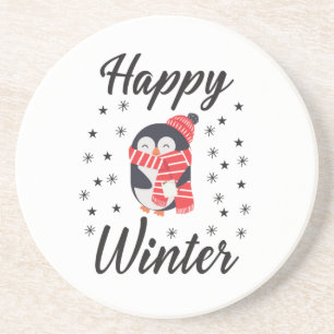 Happy Winter, Niedlicher Pinguin Getränkeuntersetzer