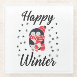 Happy Winter, Niedlicher Pinguin Glasuntersetzer