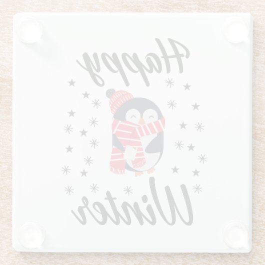 Happy Winter, Niedlicher Pinguin Glasuntersetzer (Rückseite)