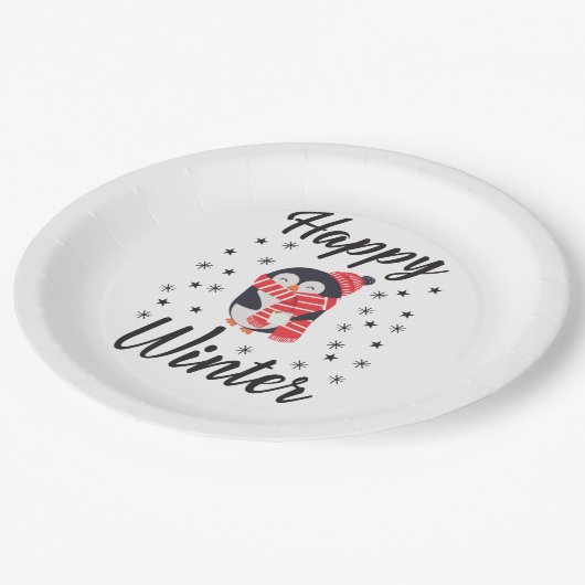 Happy Winter, Niedlicher Pinguin Pappteller (Schrägansicht)