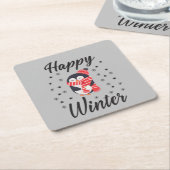 Happy Winter, Niedlicher Pinguin Rechteckiger Pappuntersetzer (angewinkelt)