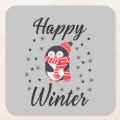 Happy Winter, Niedlicher Pinguin Rechteckiger Pappuntersetzer (Vorderseite)