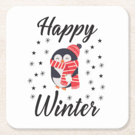 Happy Winter, Niedlicher Pinguin Rechteckiger Pappuntersetzer