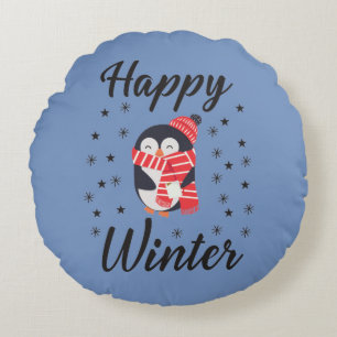 Happy Winter, Niedlicher Pinguin Rundes Kissen